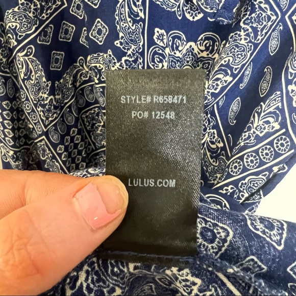 Lulus blue paisley bandana tie front mini dress size small - Picture 9 of 12
